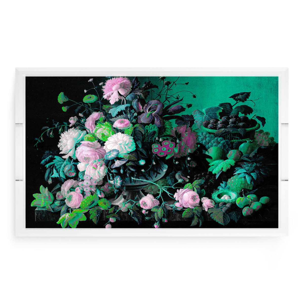 Bird Nest Floral Verdigris Pink Acrylic Decorative Tray, 22.5 x 14.5 in. by Nicolette Mayer 
