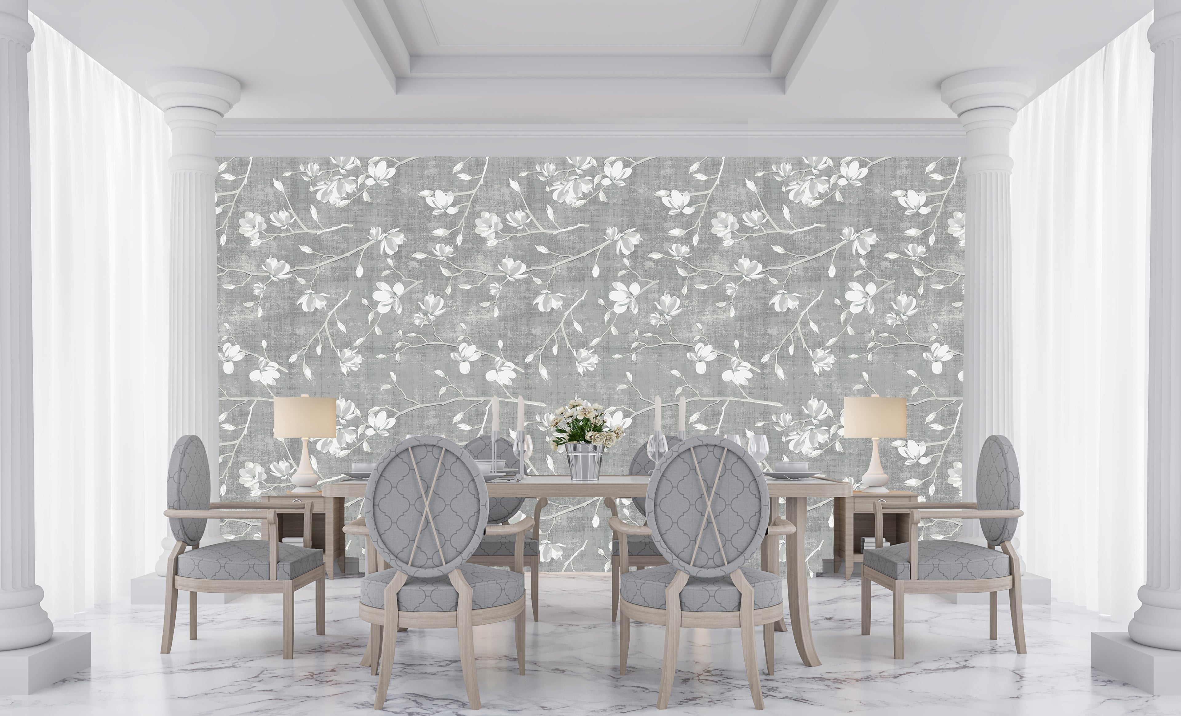 Bloom Silver Grasscloth Printed Wallpaper