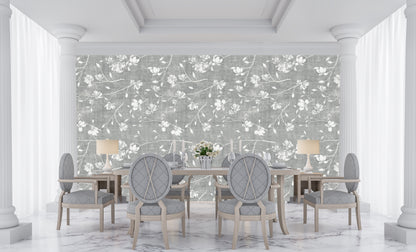 Bloom Silver Grasscloth Printed Wallpaper