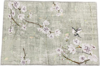 Blossom Fantasia Celadon Microfiber Rectangle Washable Rug