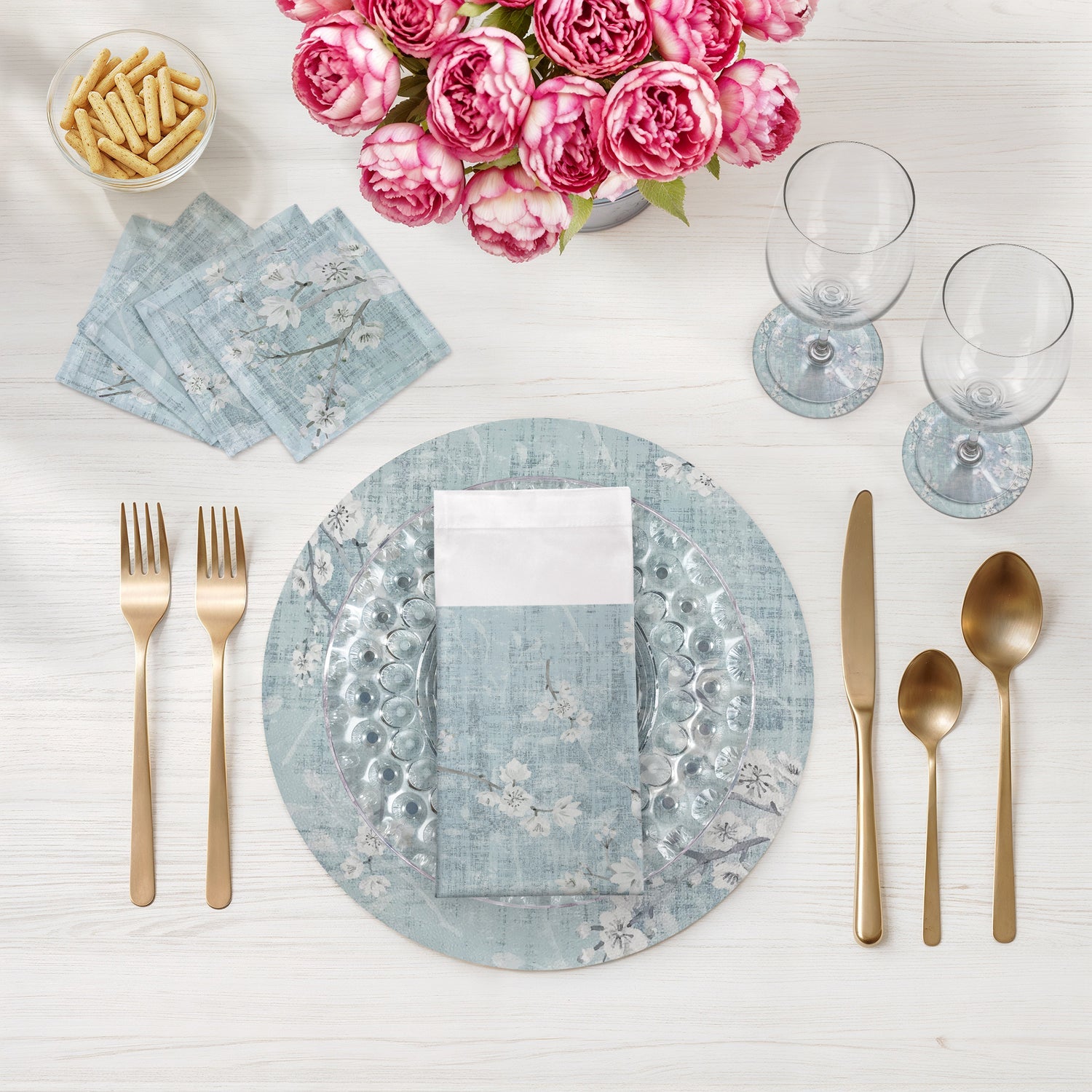 Blossom Fantasia Sky Cotton Sateen Dinner Napkins - nicolettemayer.com