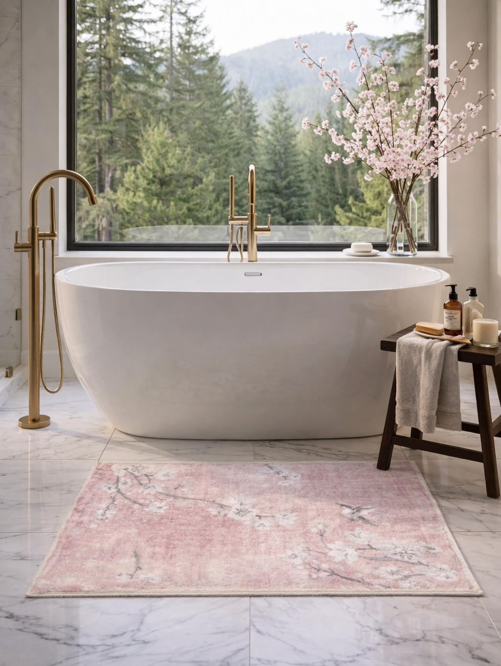 Blossom Fantasia Soft Pink Cloud Rectangle Washable Rug - nicolettemayer.com