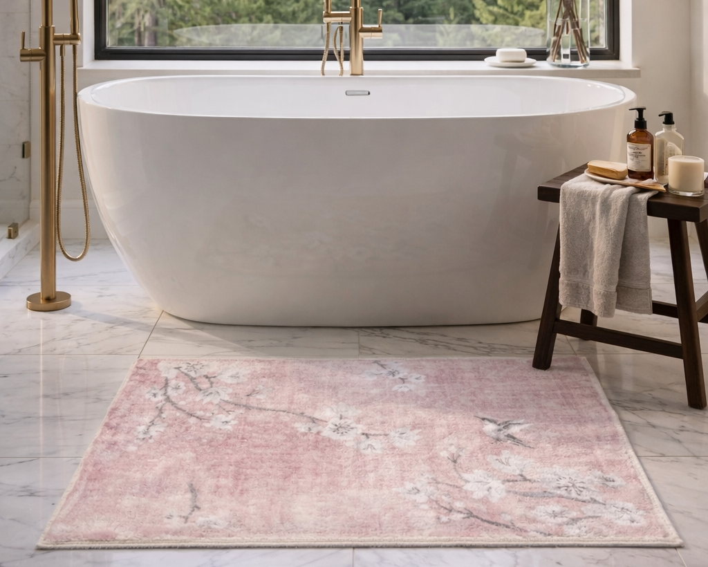 Blossom Fantasia Soft Pink Cloud Rectangle Washable Rug - nicolettemayer.com