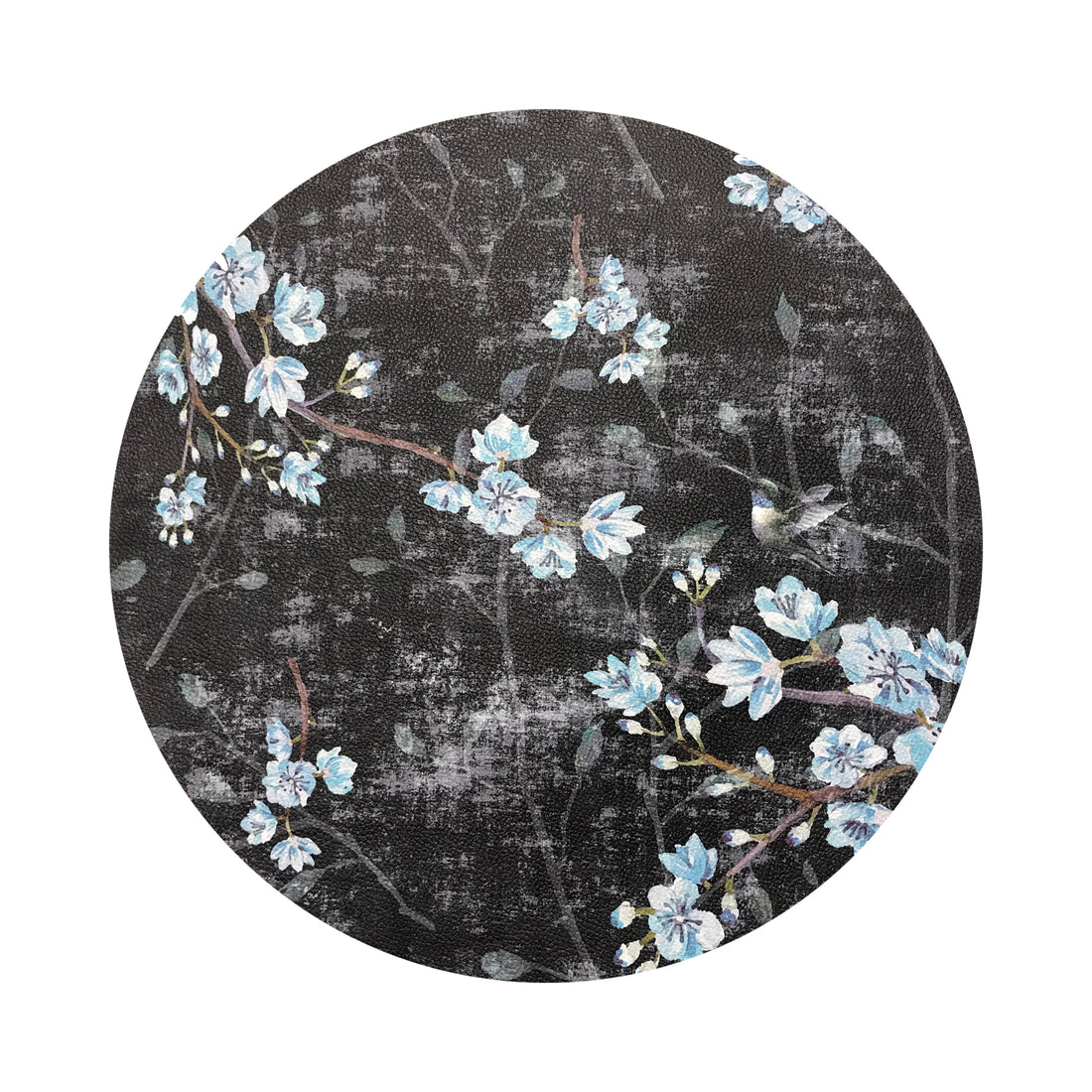 Blossom Fantasia Black Blue 16 Round Pebble Placemats, Set Of 4 - nicolettemayer.com