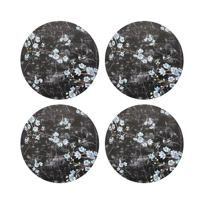 Blossom Fantasia Black Blue 16&quot; Round Pebble Placemats, Set of 4 - nicolettemayer.com
