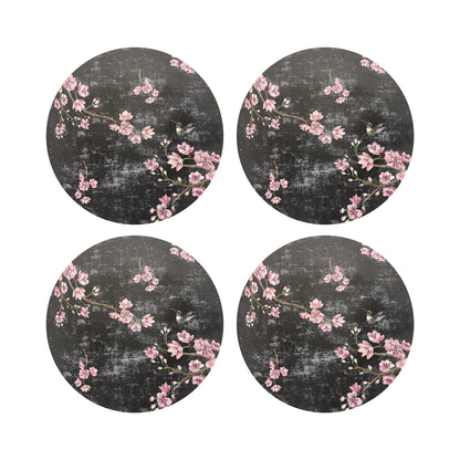 Blossom Fantasia Black Pink 16&quot; Round Pebble Placemats, Set of 4 - nicolettemayer.com

