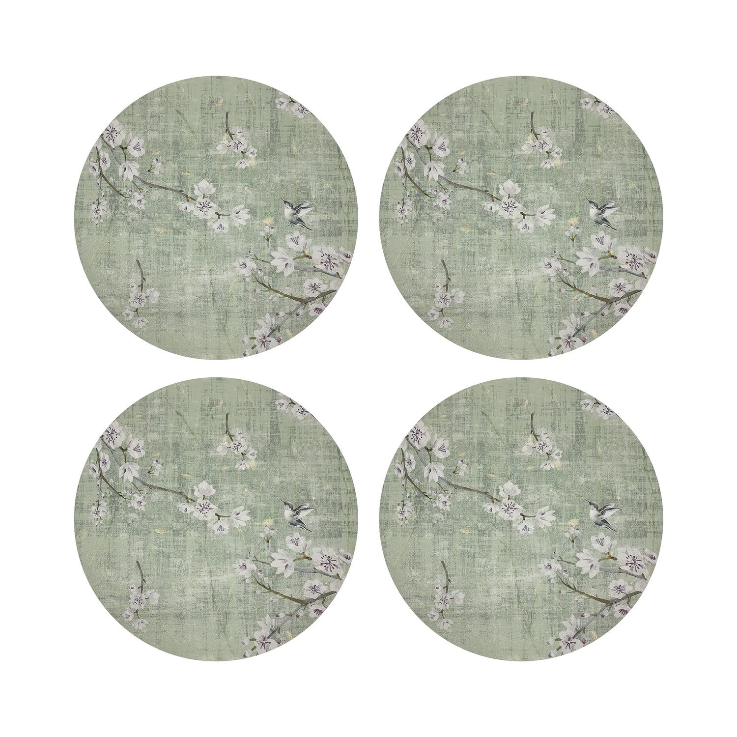 Blossom Fantasia Celadon 16&quot; Round Pebble Placemats, Set of 4 - nicolettemayer.com
