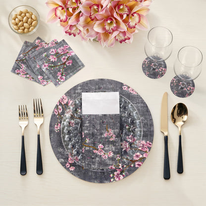 Blossom Fantasia Black Pink 16" Round Pebble Placemats, Set of 4 - nicolettemayer.com
