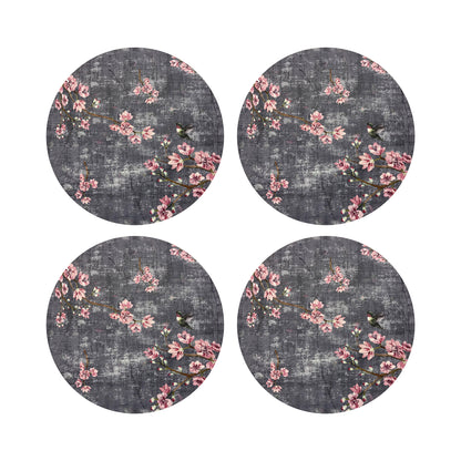 Blossom Fantasia Charcoal 16&quot; Round Pebble Placemats, Set of 4 - nicolettemayer.com
