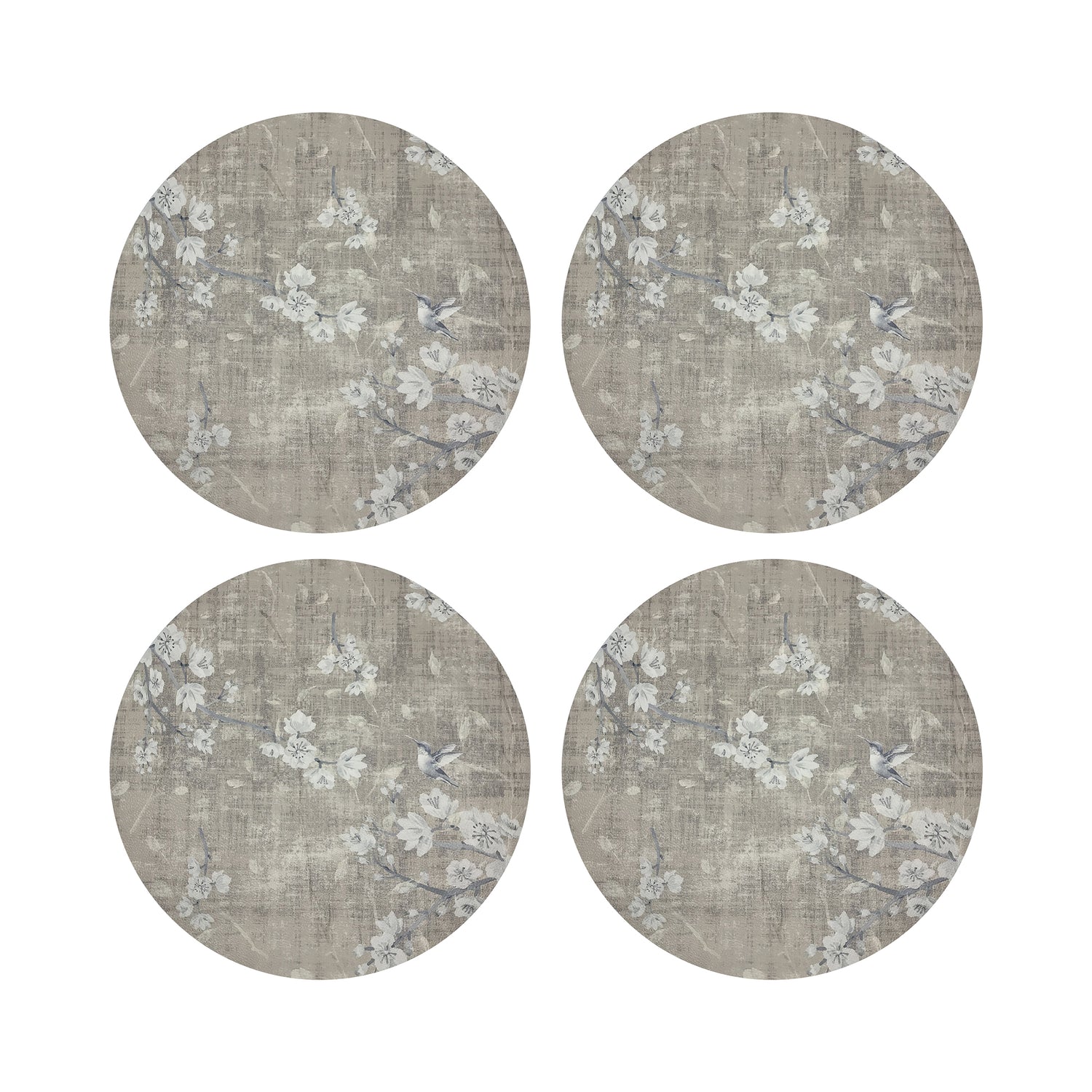 Blossom Fantasia French Gray 16&quot; Round Pebble Placemats, Set of 4 - nicolettemayer.com
