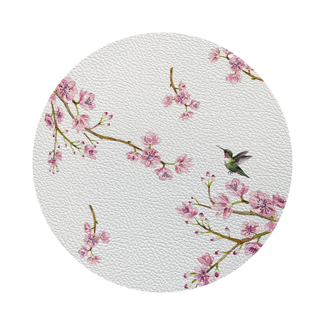 Blossom Fantasia White Vegan Leather Round Pebble Placemat - nicolettemayer.com