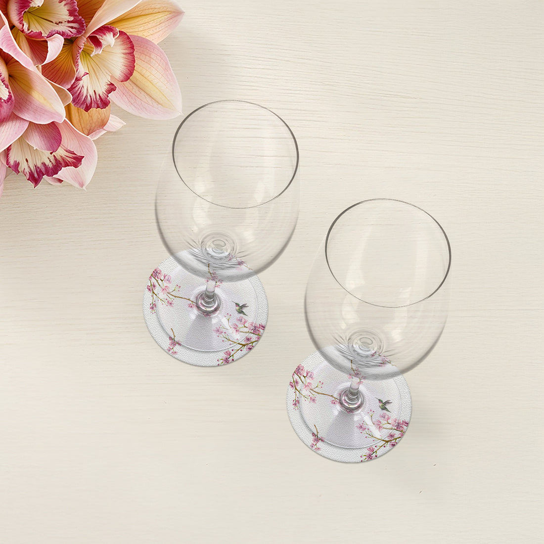 Blossom Fantasia White Vegan Leather Coasters - nicolettemayer.com