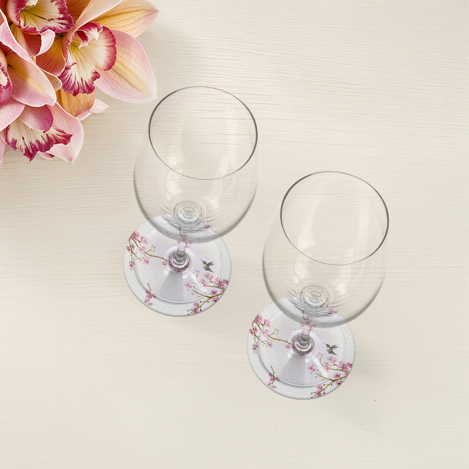 Blossom Fantasia White Vegan Leather Coasters - nicolettemayer.com