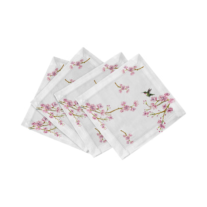 Blossom Fantasia White Cotton Sateen Cocktail Napkins - nicolettemayer.com