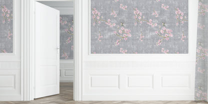 Blossom Fantasia Charcoal Grasscloth Printed Wallpaper