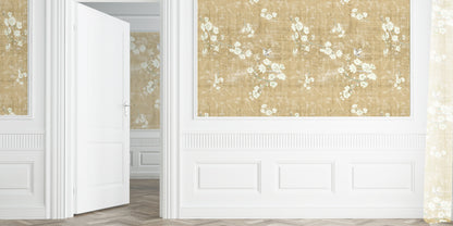 Blossom Fantasia Gold Grasscloth Printed Wallpaper