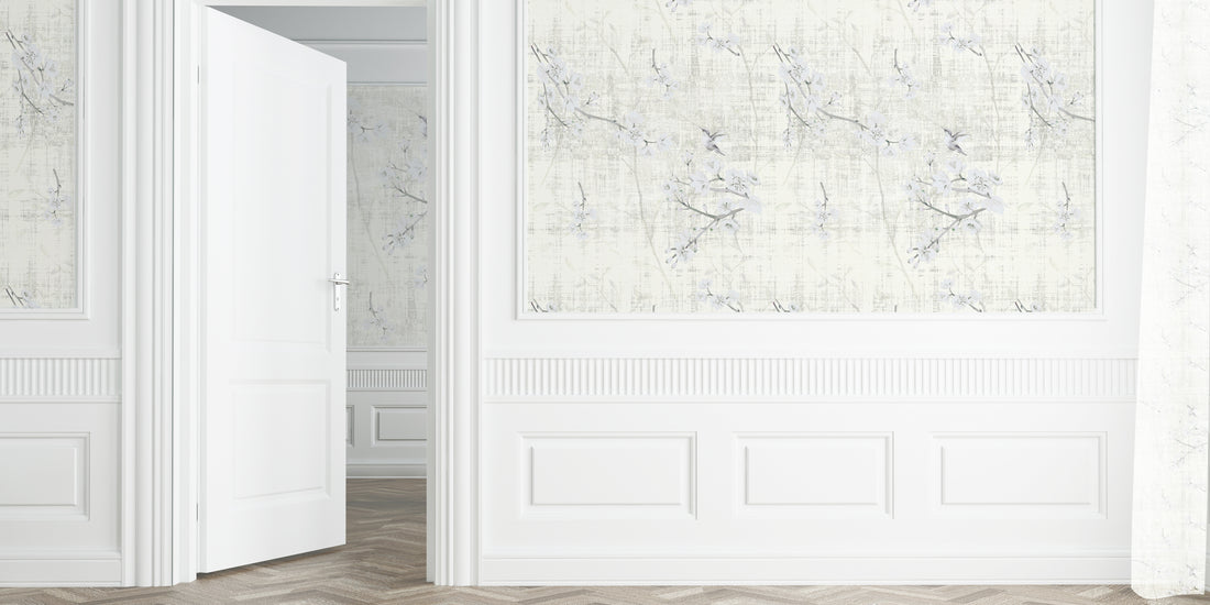 Blossom Fantasia Ivory Grasscloth Printed Wallpaper