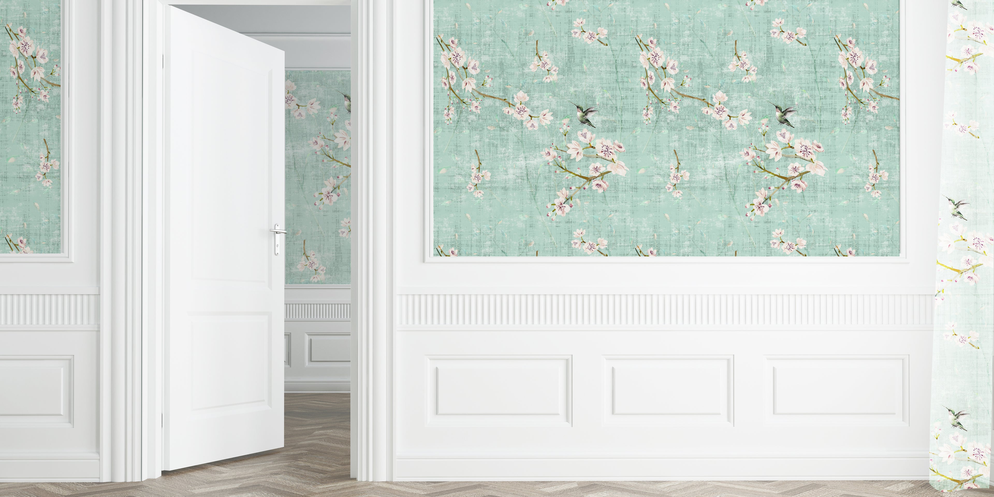 Blossom Fantasia Laduree Grasscloth Printed Wallpaper