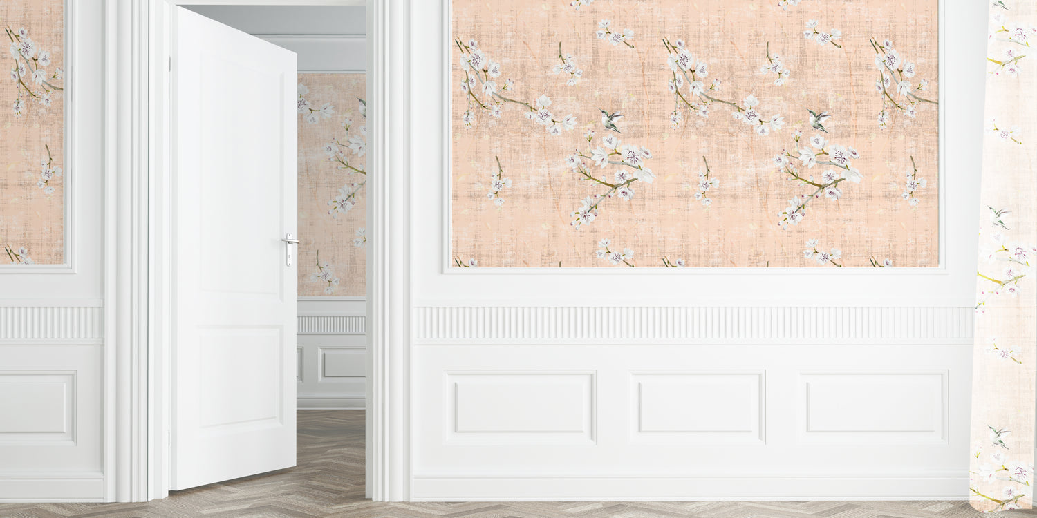 Blossom Fantasia Romance Grasscloth Printed Wallpaper