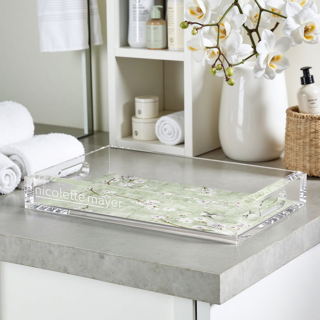Blossom Fantasia Celadon Acrylic Rectangle Decorative Tray - nicolettemayer.com