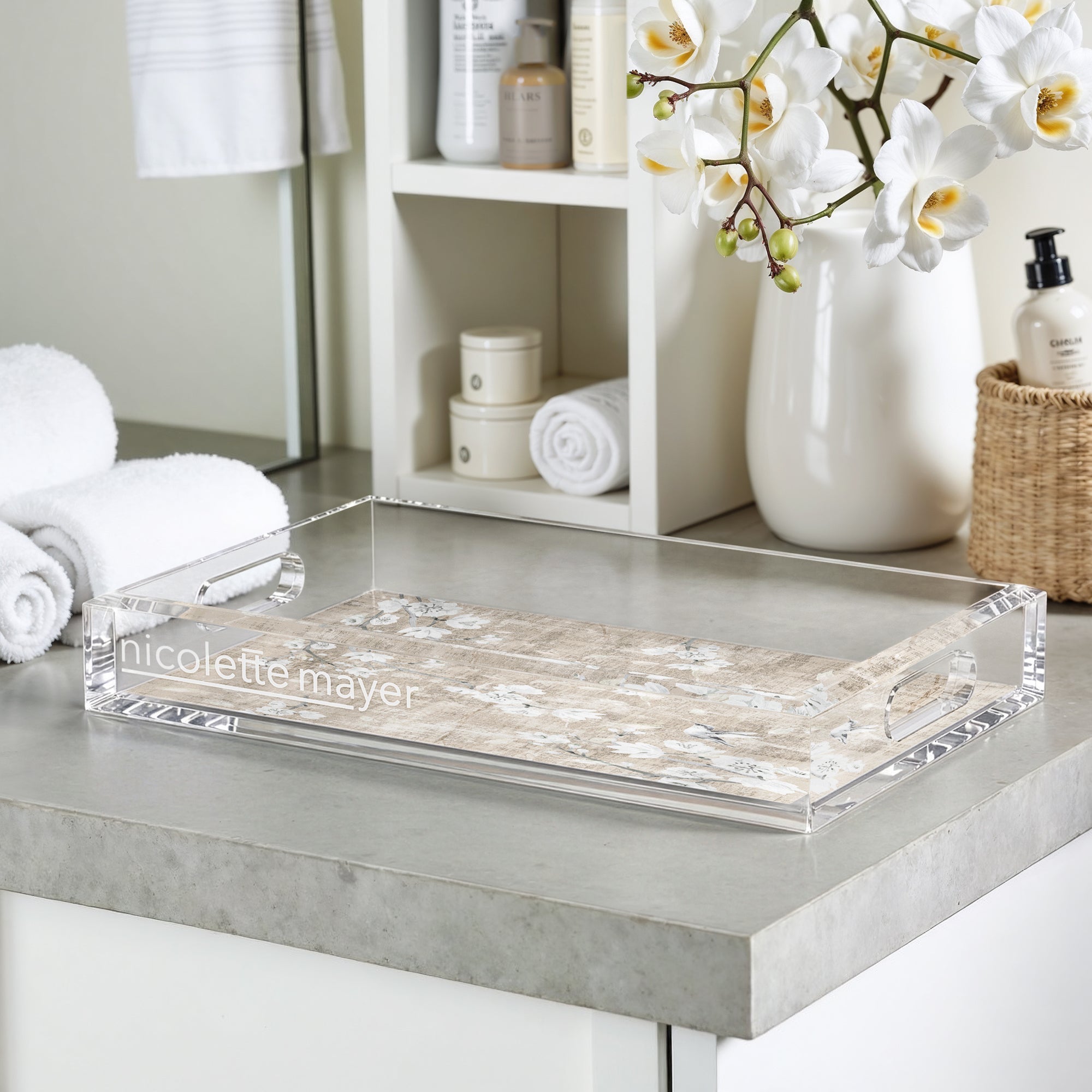 Blossom Fantasia French Gray 12.5X7.75 Acrylic Tray - nicolettemayer.com
