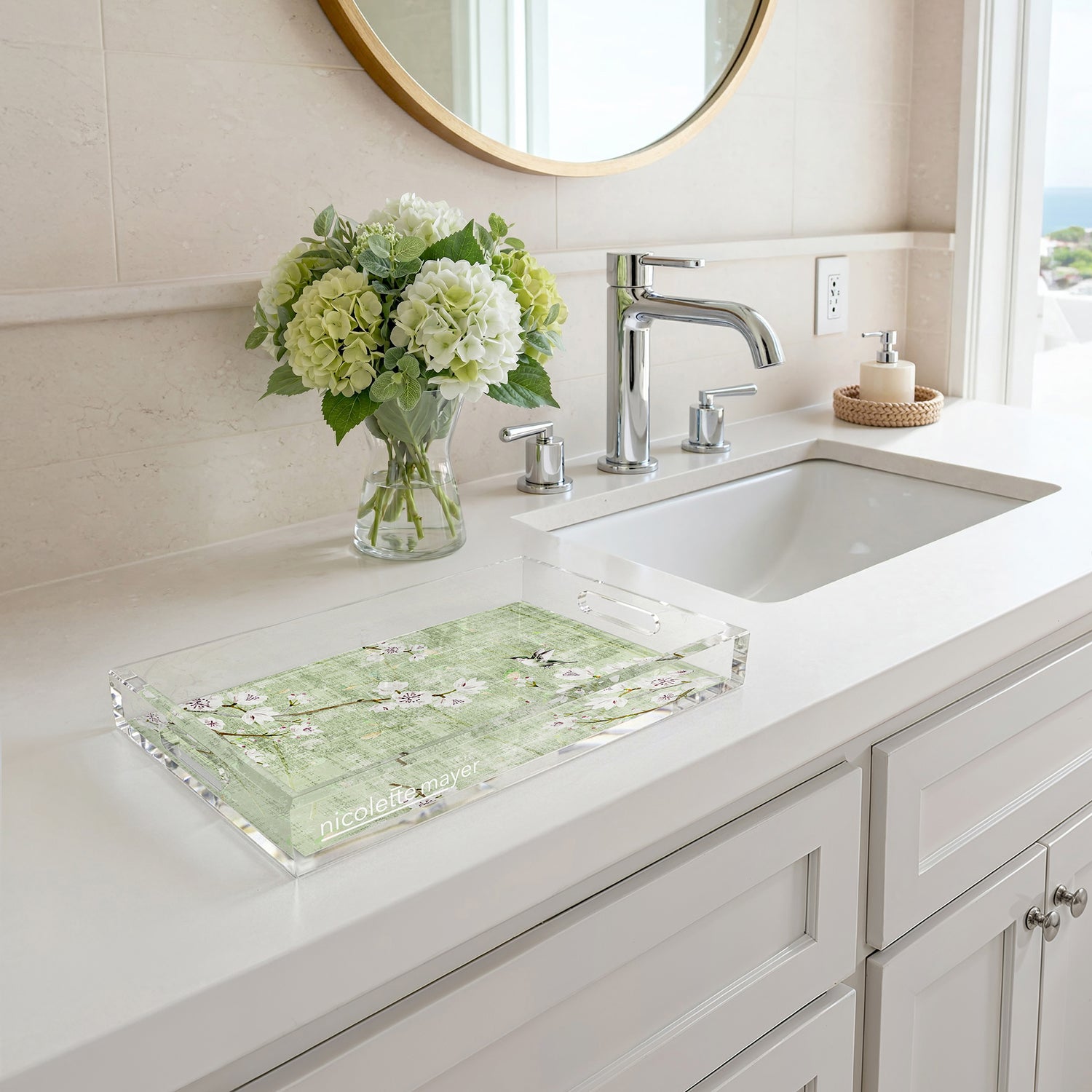 Blossom Fantasia Celadon 17X10.5 Acrylic Tray - nicolettemayer.com
