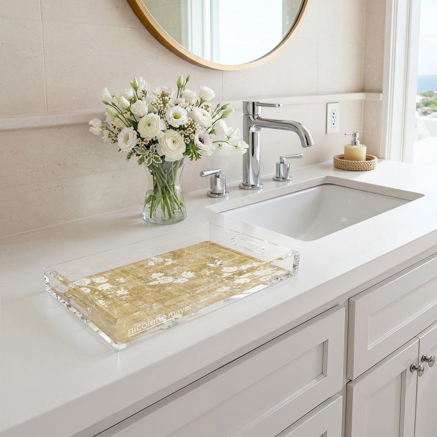 Blossom Fantasia Gold 17X10.5 Acrylic Tray - nicolettemayer.com
