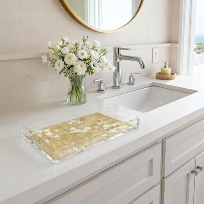 Blossom Fantasia Gold 17X10.5 Acrylic Tray - nicolettemayer.com
