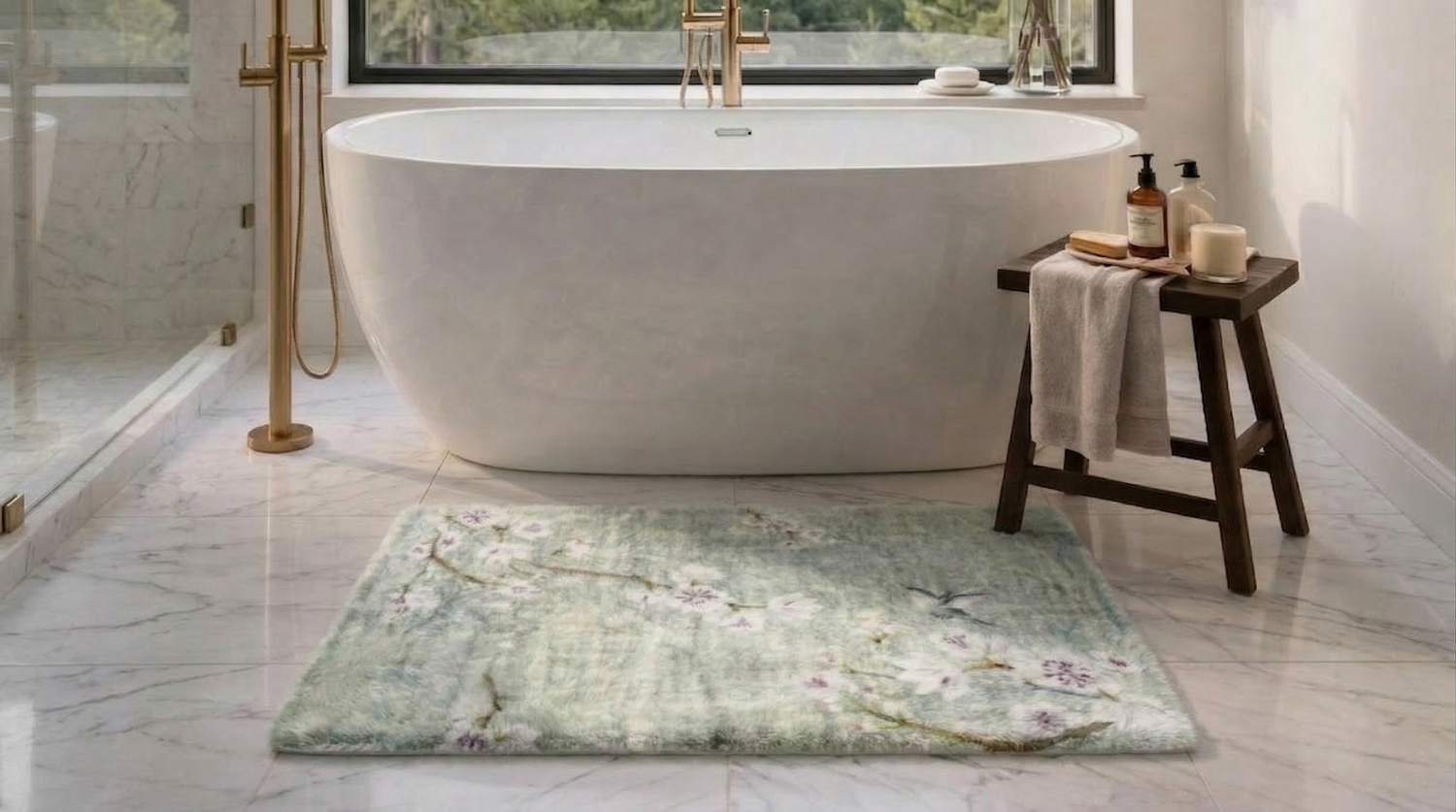 Blossom Fantasia Celadon Cloud Rectangle Washable Rug - nicolettemayer.com