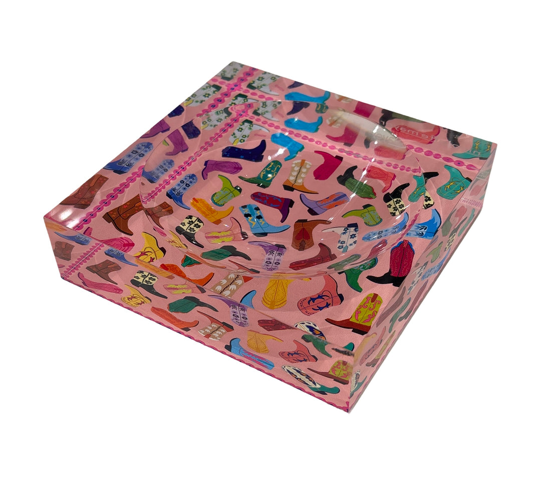 Cowboy Boot Love XOXO Acrylic Candy Catchall Dish