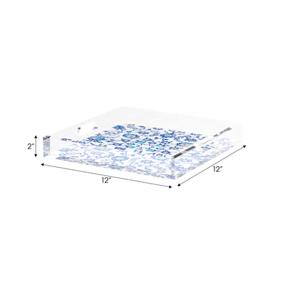 Bosphorus Blue White 12X12 Acrylic Tray - nicolettemayer.com
