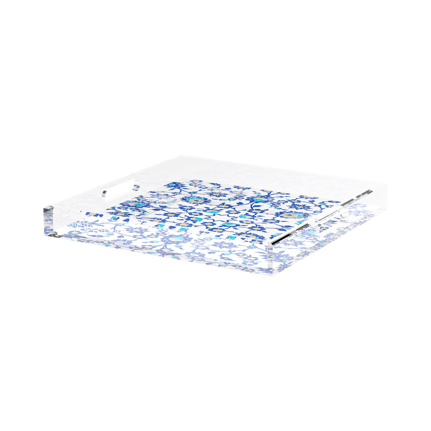 Bosphorus Blue White 15X15 Acrylic Tray - nicolettemayer.com

