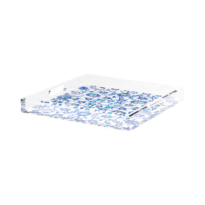 Bosphorus Blue White 15X15 Acrylic Tray - nicolettemayer.com

