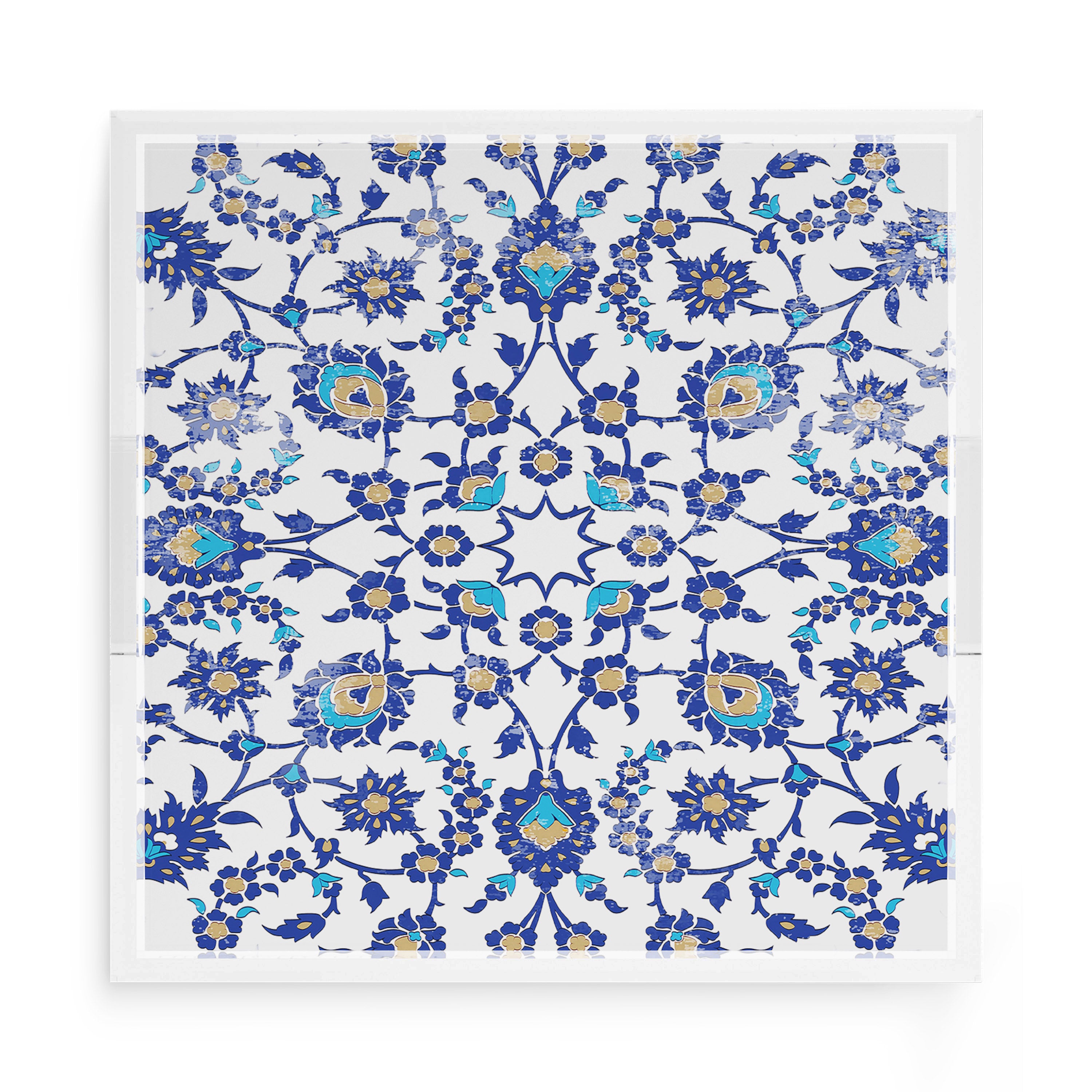 Bosphorus Blue White 15X15 Acrylic Tray - nicolettemayer.com
