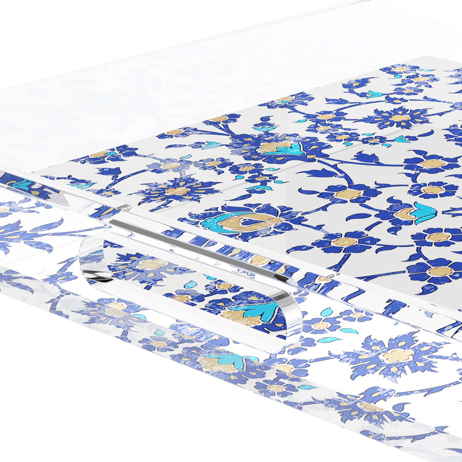 Bosphorus Blue White 15X15 Acrylic Tray - nicolettemayer.com
