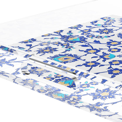 Bosphorus Blue White 15X15 Acrylic Tray - nicolettemayer.com
