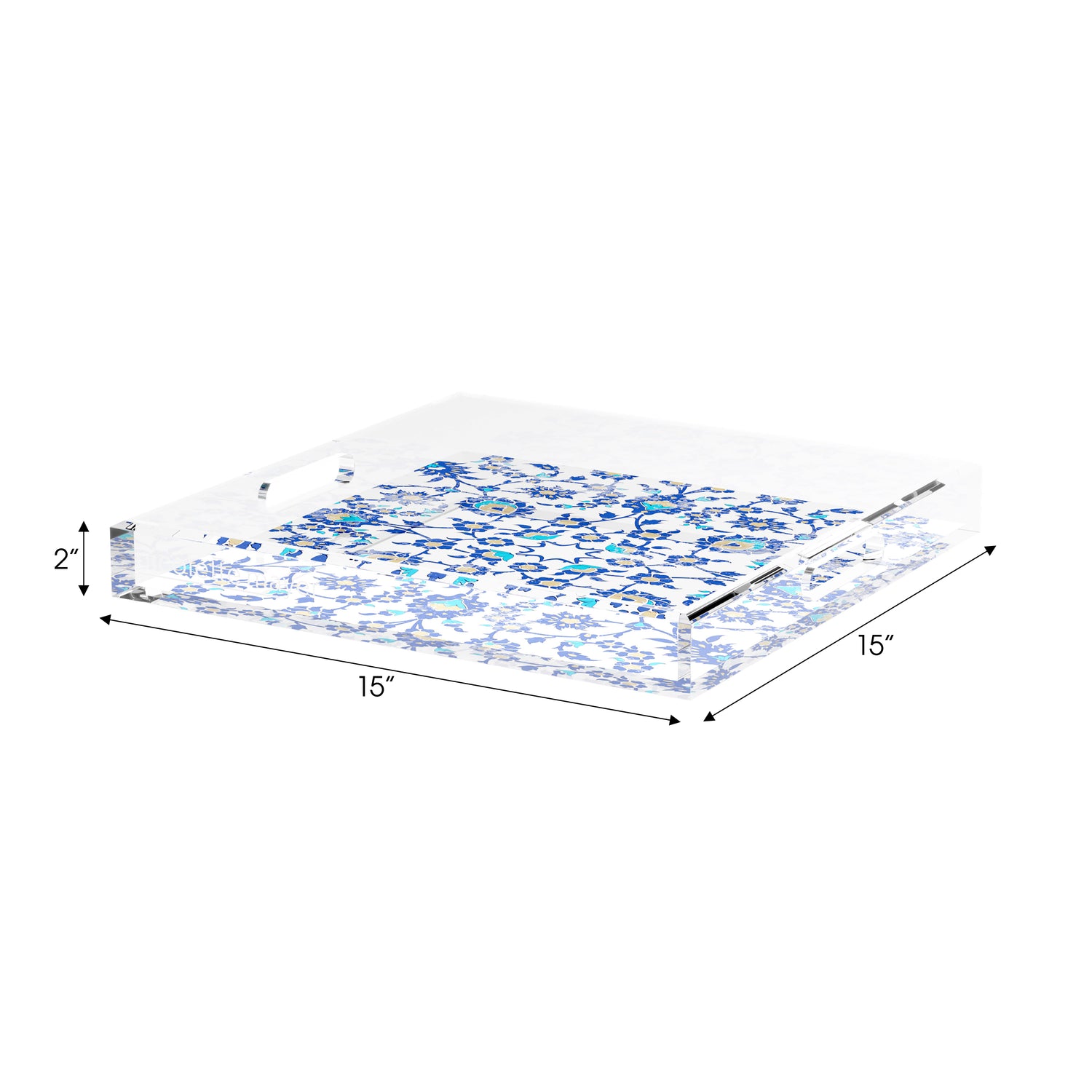 Bosphorus Blue White 15X15 Acrylic Tray - nicolettemayer.com

