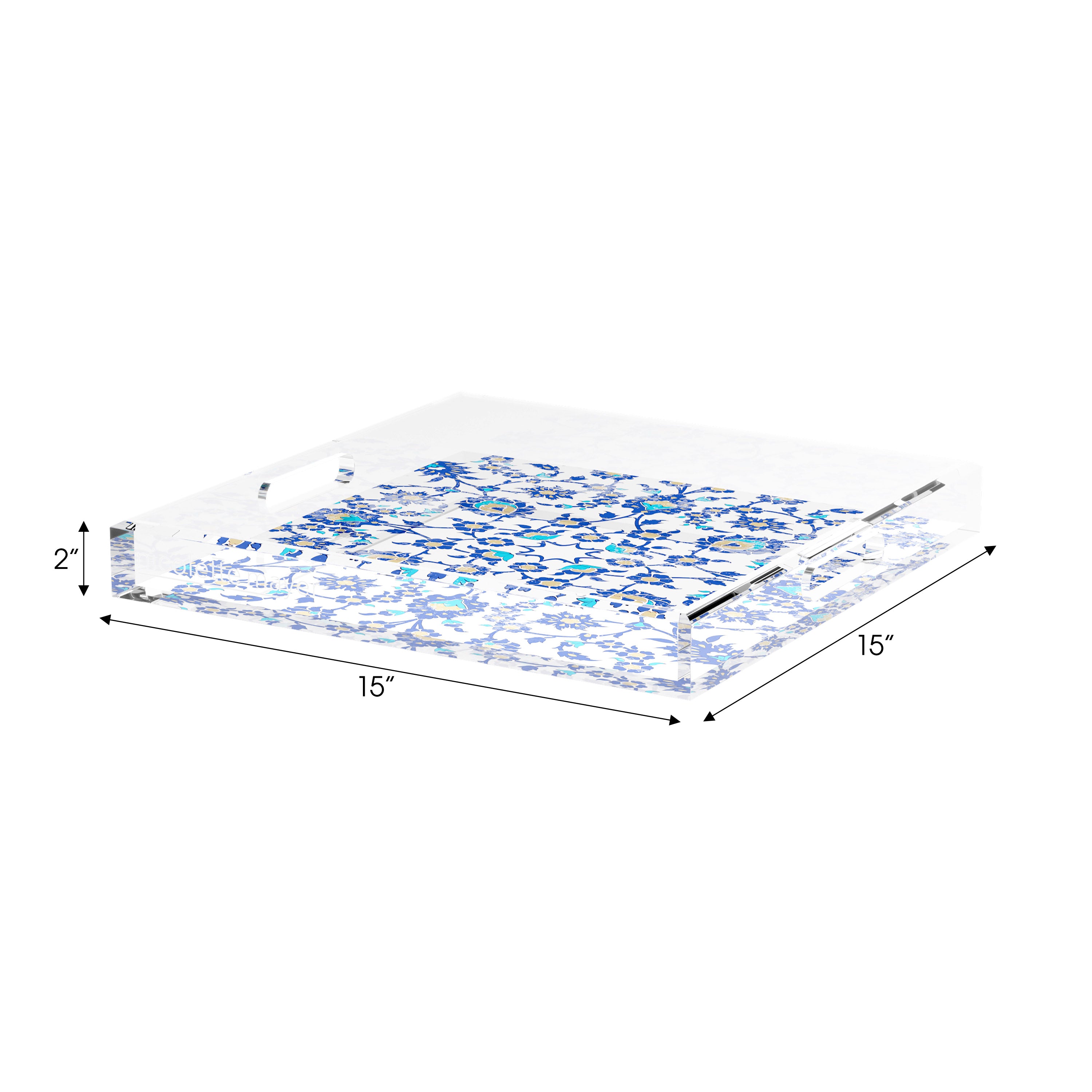 Bosphorus Blue White 15X15 Acrylic Tray - nicolettemayer.com
