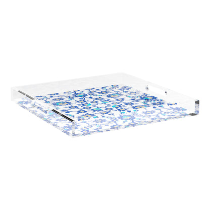 Bosphorus Blue White 18X18 Acrylic Tray - nicolettemayer.com
