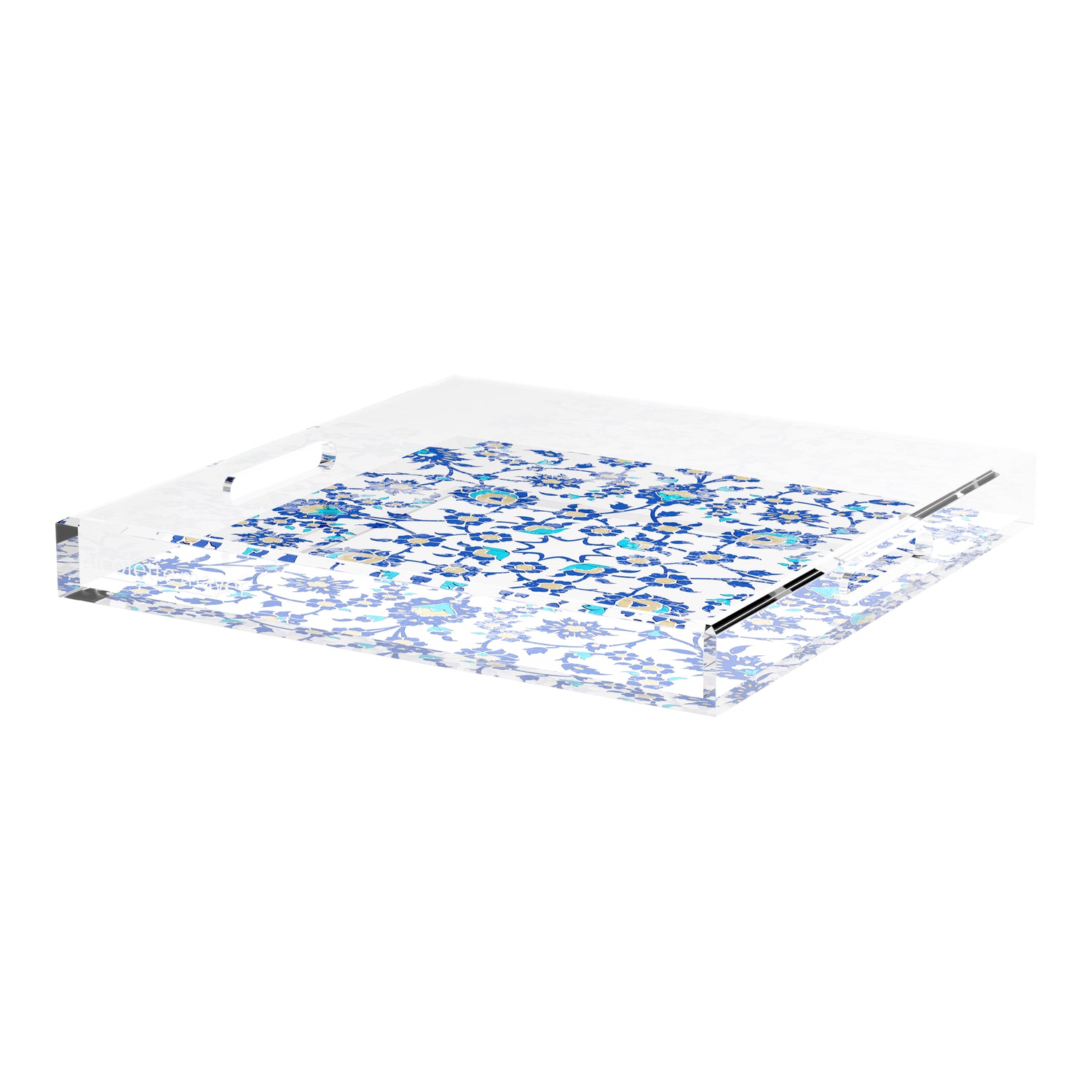 Bosphorus Blue White 18X18 Acrylic Tray - nicolettemayer.com
