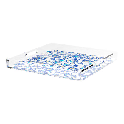 Bosphorus Blue White 18X18 Acrylic Tray - nicolettemayer.com
