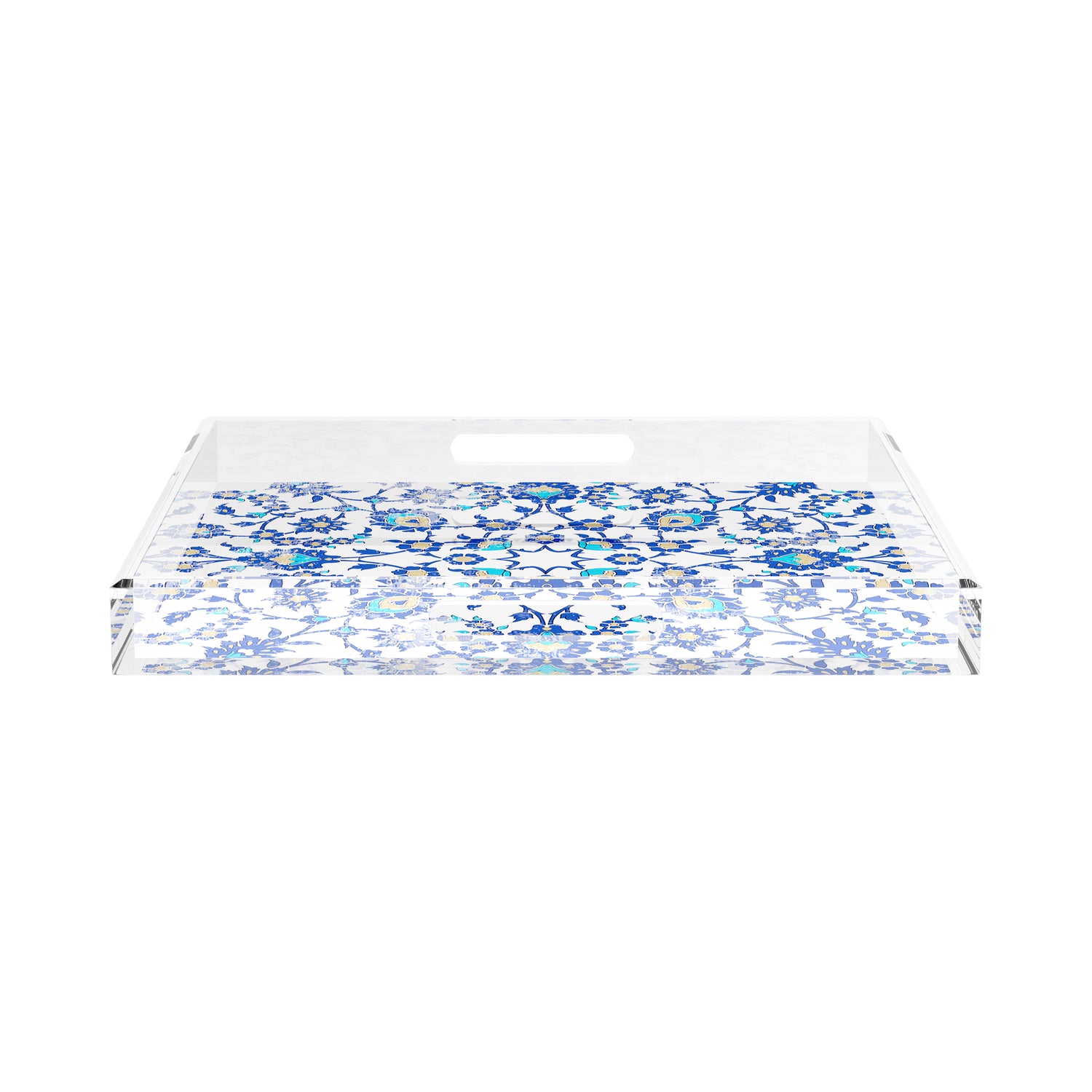 Bosphorus Blue White 18X18 Acrylic Tray - nicolettemayer.com
