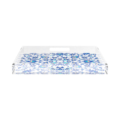 Bosphorus Blue White 18X18 Acrylic Tray - nicolettemayer.com
