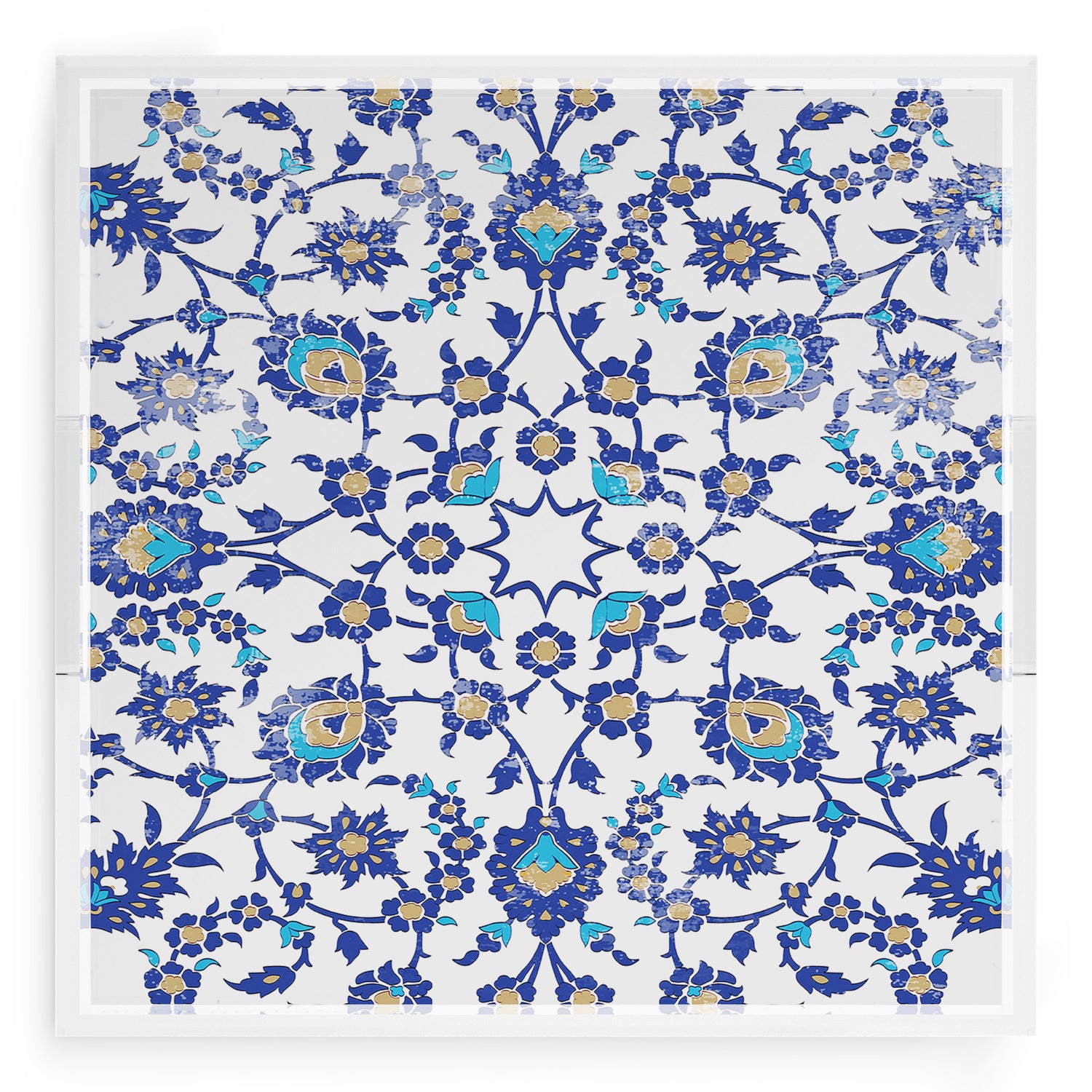 Bosphorus Blue White 18X18 Acrylic Tray - nicolettemayer.com
