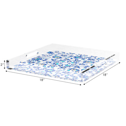 Bosphorus Blue White 18X18 Acrylic Tray - nicolettemayer.com
