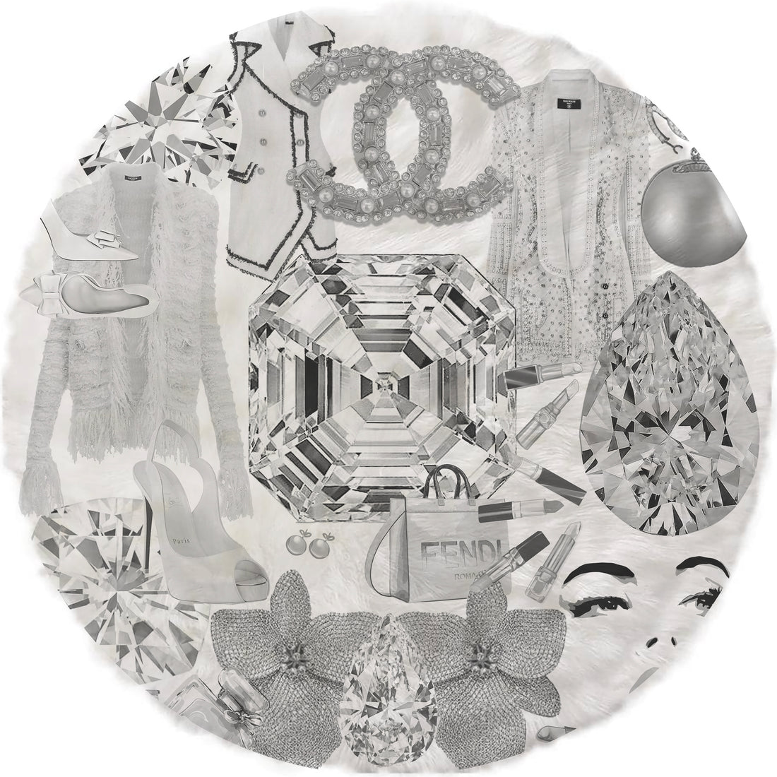 Bougie Women Nuevo Black White Round Cloud Washable Rug