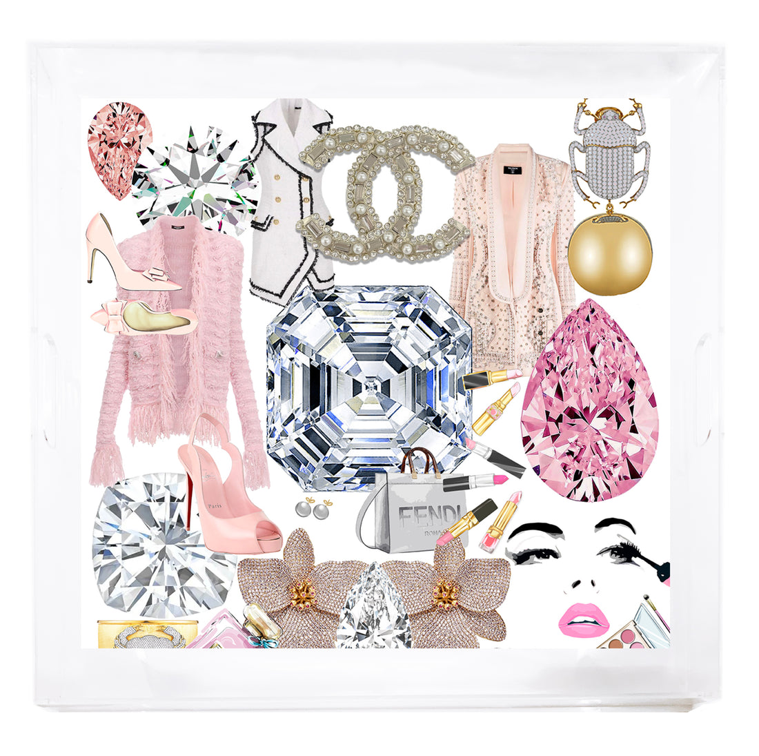 BOUGIE WOMEN NUEVO PINK WHITE SQUARE 18X18 ACRYLIC TRAY