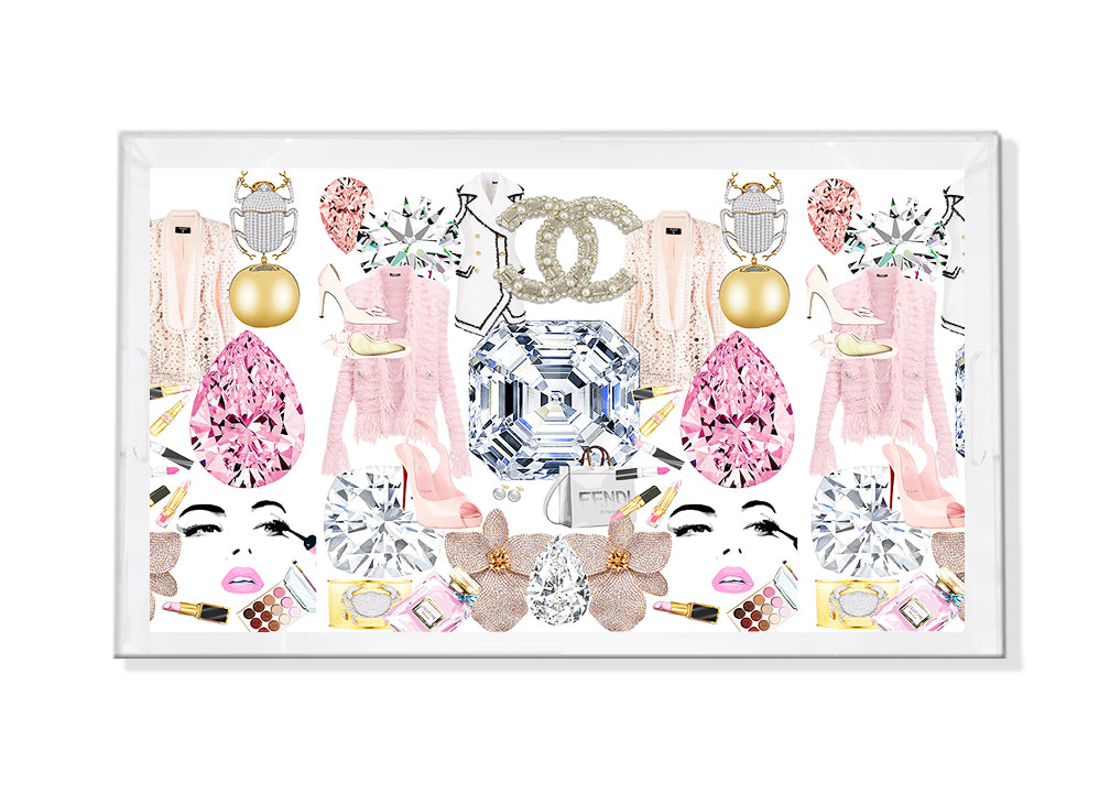 Bougie Women Nuevo Pink White Rectangle Acrylic Tray