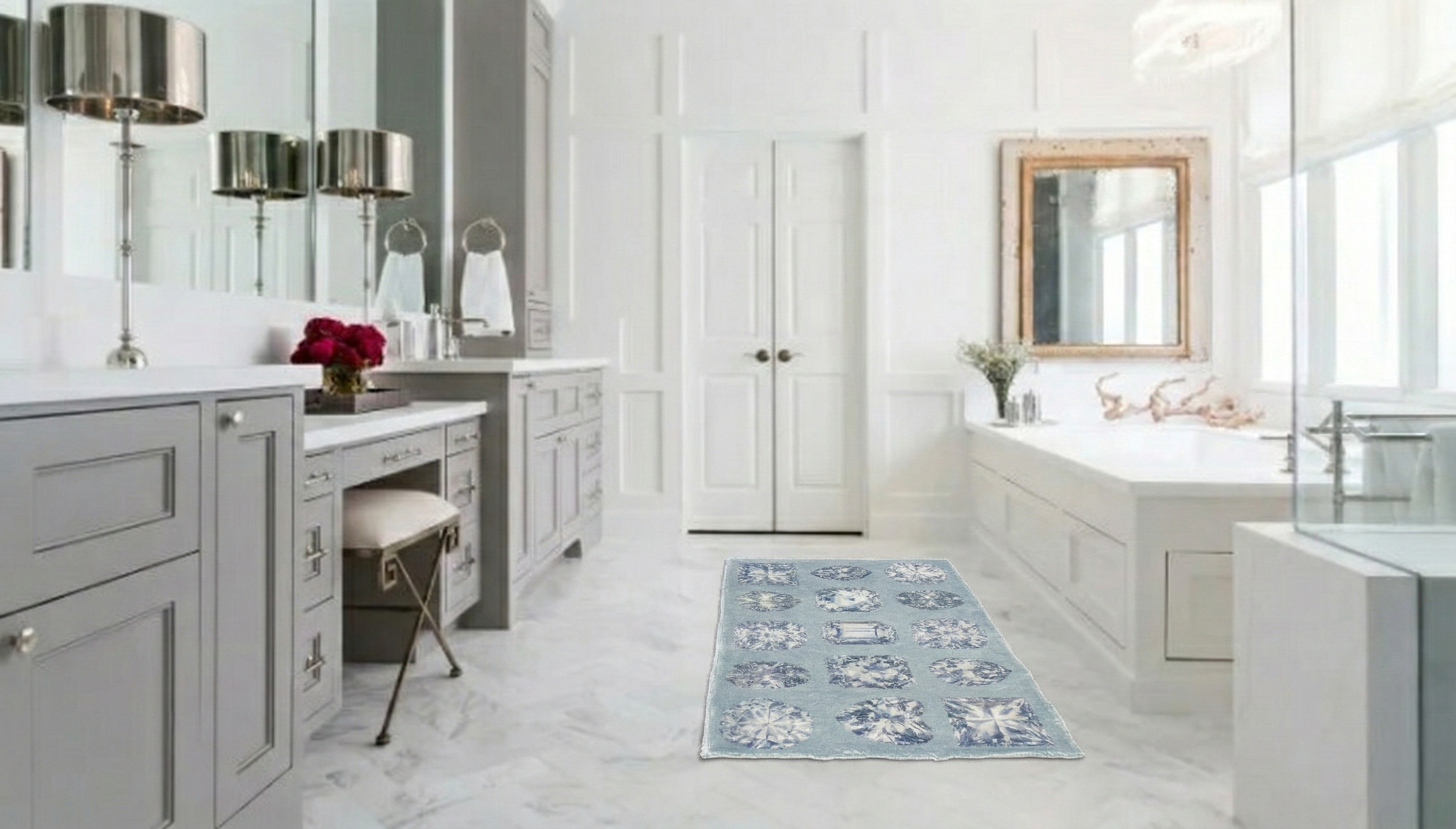 Bougie Diamonds Dove Rechteckiger, waschbarer Teppich in Wolkenoptik
