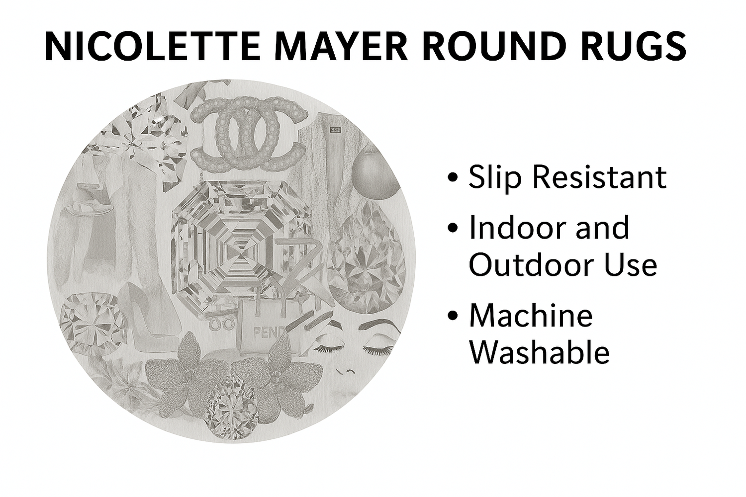 Bougie Women Nuevo Black White Round Cloud Washable Rug